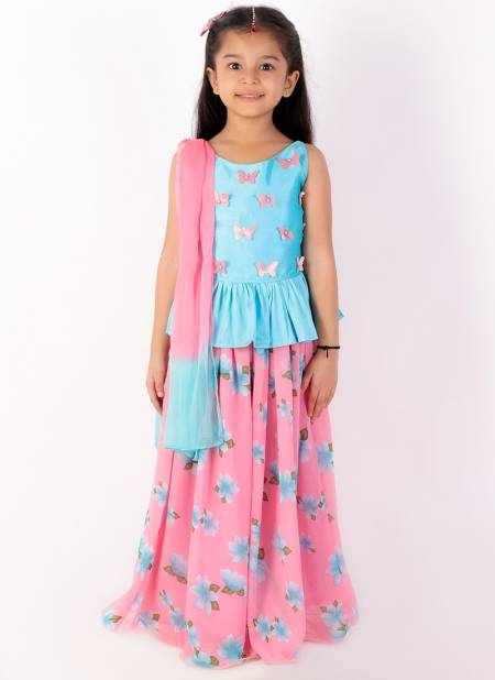 Sky Blue And Pink Colour KID1 Neveli Fancy Festive Wear Girls Lehenga Choli Collection K21LG175SKBLPI